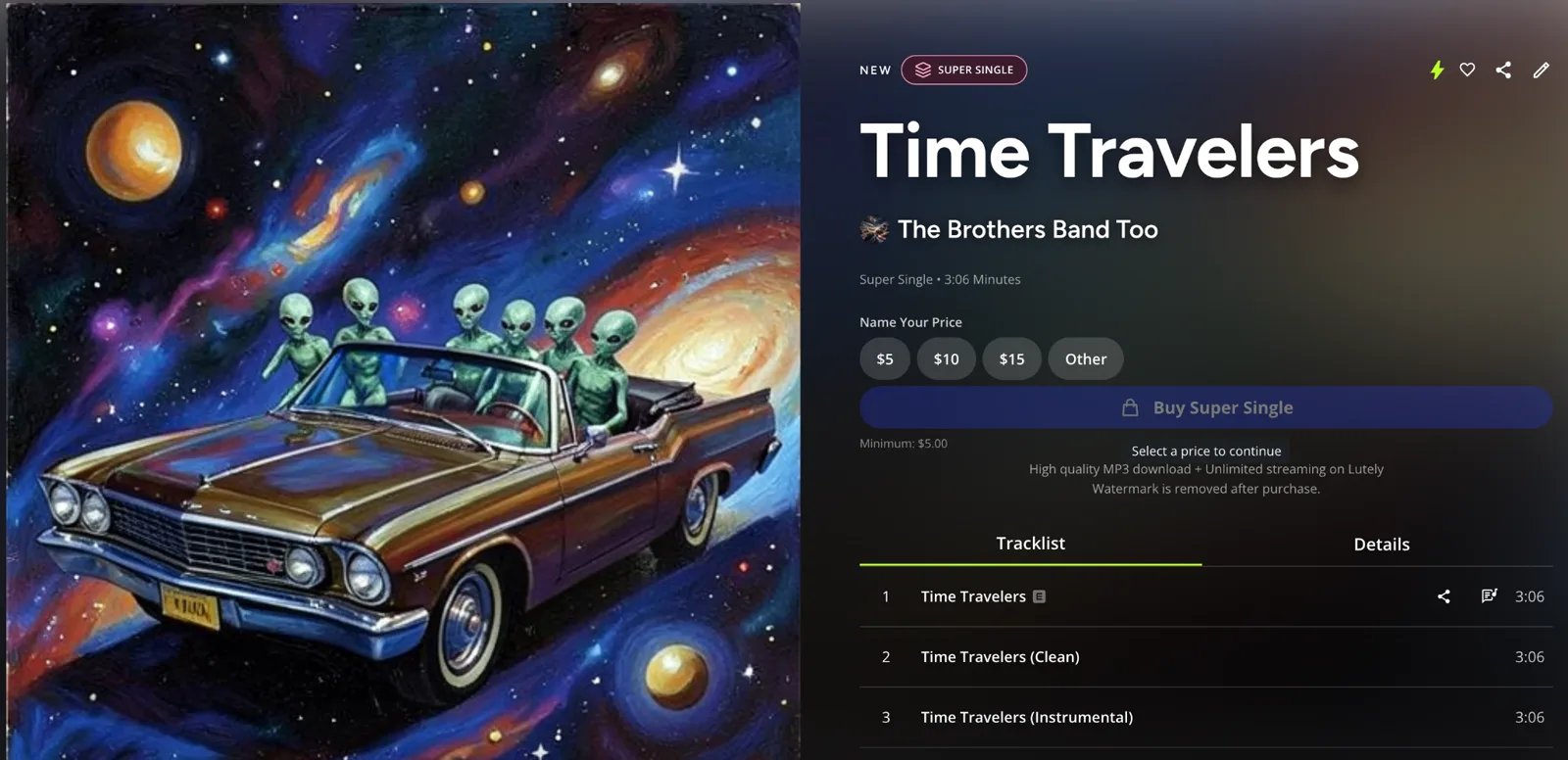 A published Lutely Super Single with original, clean, and instrumental versions